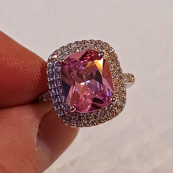 Silver Fashion Statement Halo Pink Tourmaline CZ Ring Size 8.5 NWOT - Picture 14 of 16